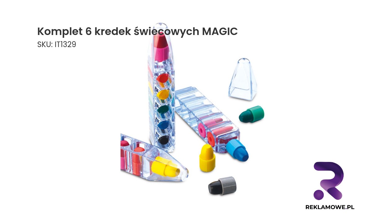 Komplet sześciu kolorowych kredek świecowych MAGIC na tle białym