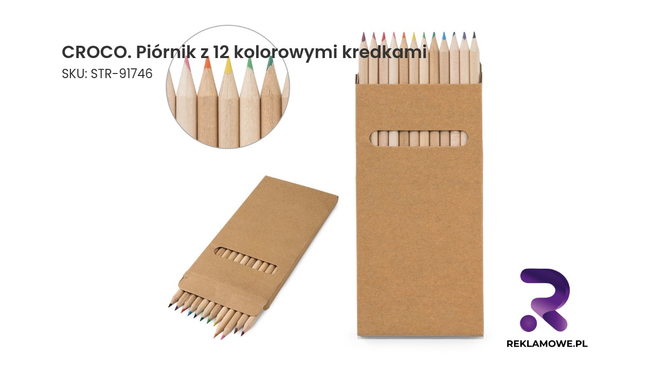 CROCO. Piórnik z 12 kolorowymi kredkami CROCO piórnik z 12 kolorowymi kredkami - praktyczny zestaw kredek w etui