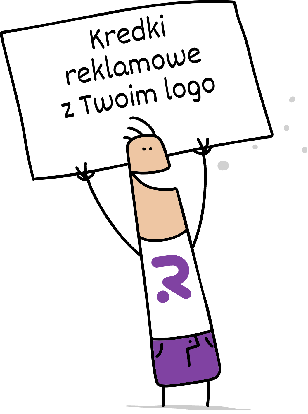 Buddy trzymający napis kredki reklamowe z Twoim logo