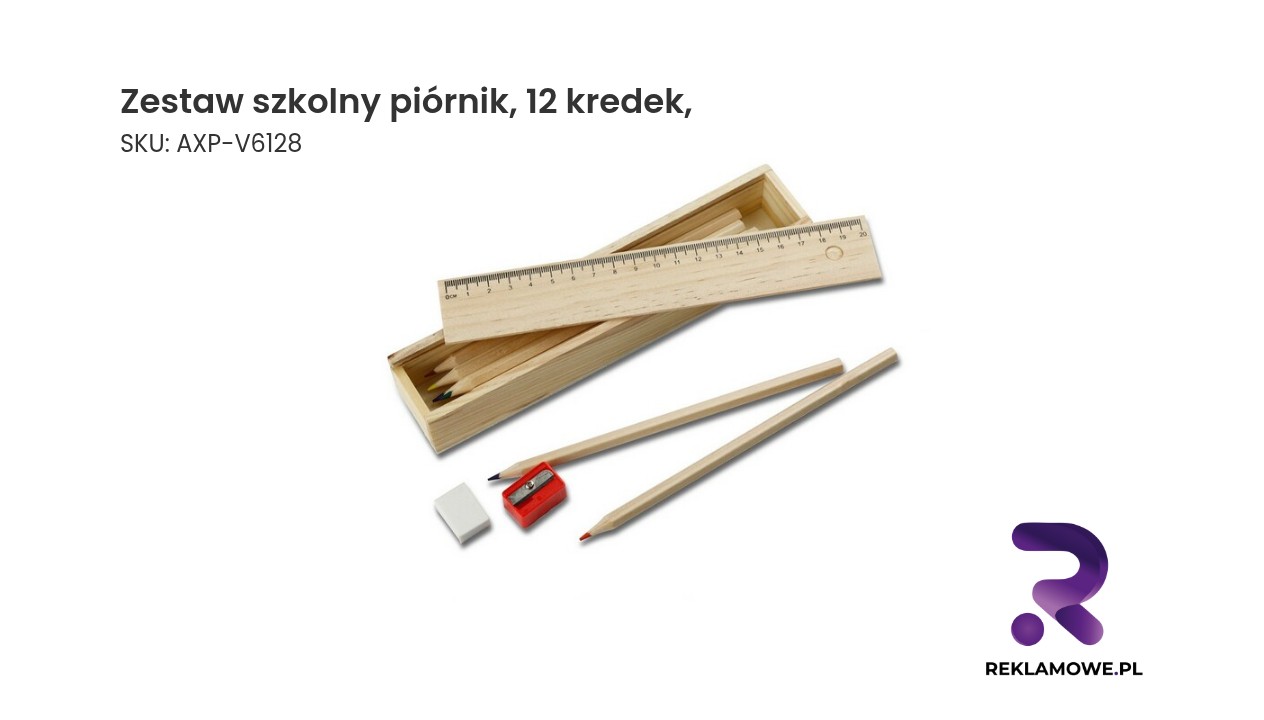 Zestaw szkolny, piórnik, 12 kredek, linijka, gumka i temperówka | Lena Zestaw szkolny z piórnikiem i 12 kredkami – praktyczny komplet dla ucznia